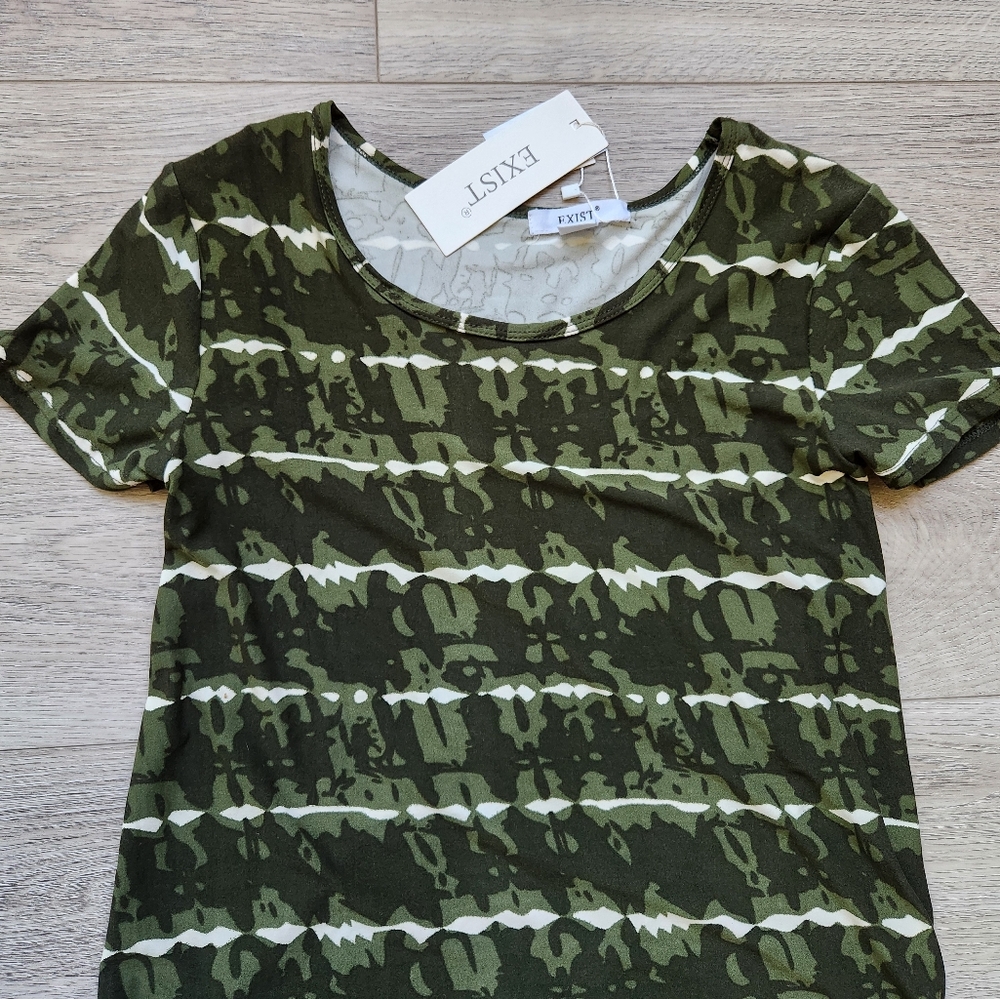 Exist Green Striped Maxi Womens Small Dress NWT Camo Short Sleeve UPF 50 - Picture 2 of 10